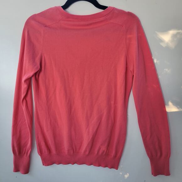 J.Crew Women’s Medium Sweater Coral Pink V-Neck Pullover 100% Cotton Long Sleeve - Picture 7 of 7